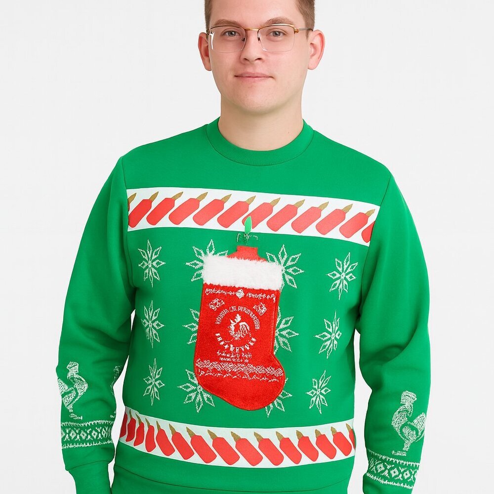 SRIRACHA Ugly Christmas Party Holiday Sweatshirt Front Pocket Size Small